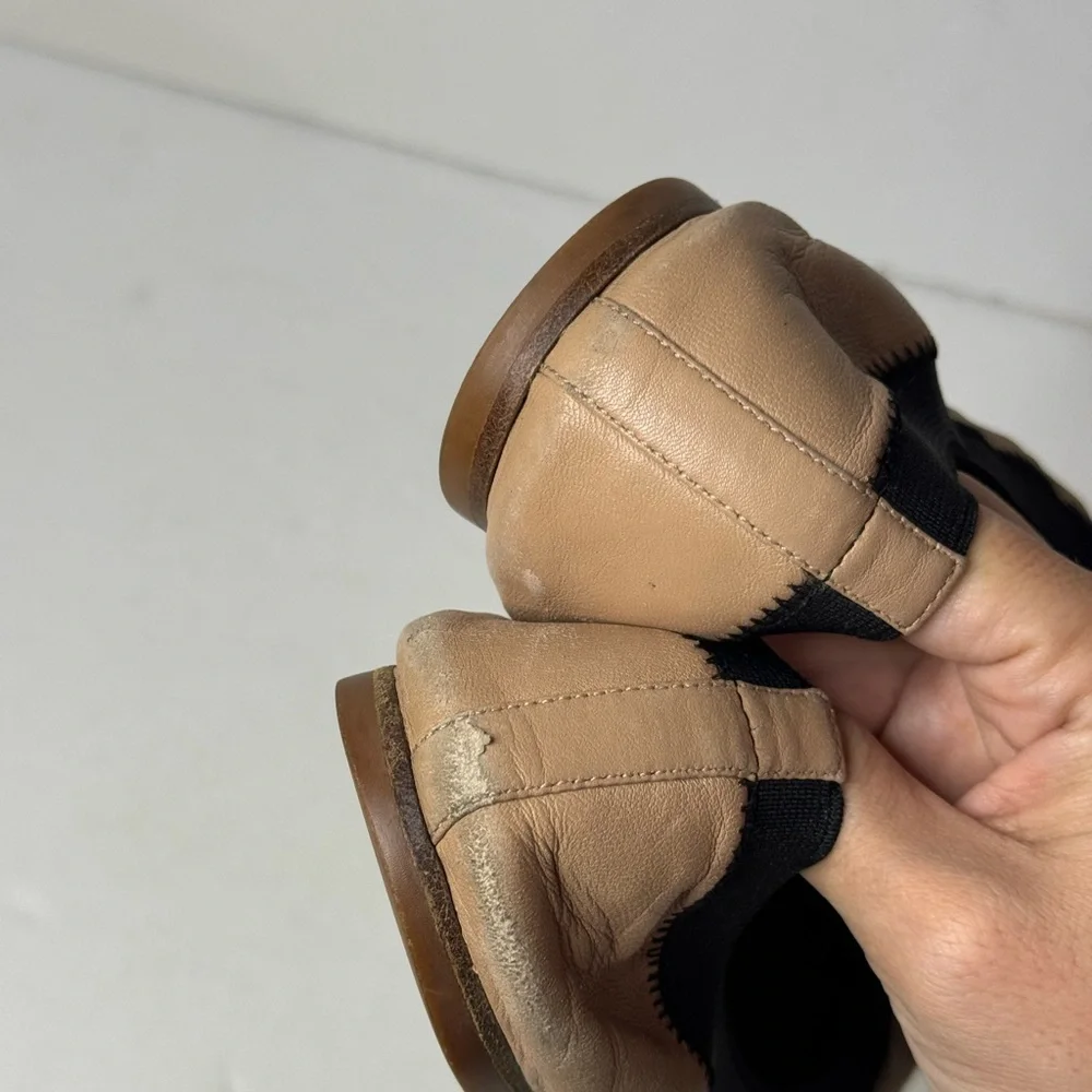 Tory Burch Flat Slip on Leather Shoes/Black and Beige Size 8.5